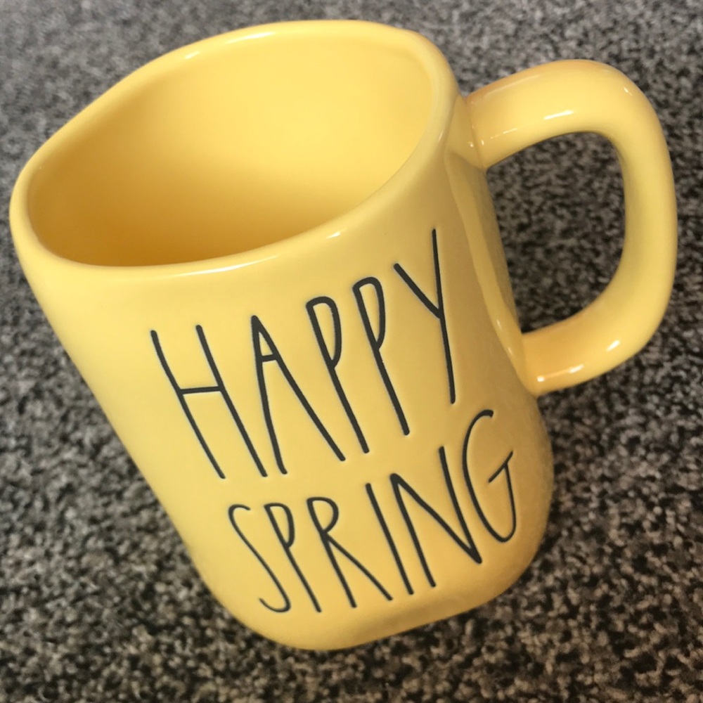 RARE! Rae Dunn yellow HAPPY SPRING ceramic mug